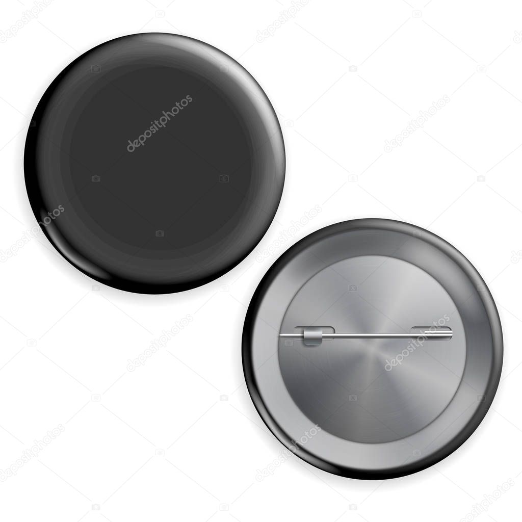 Blank Black Badge Vector. Advertise Blank Round Metal Button.