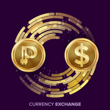 Dijital para para Satım vektör. Peercoin dolar. Fintech Blockchain. Dijital akımı ile altın sikke. Şifreleme. Dönüşüm ticari işlem. İş yatırım. Mali illüstrasyon