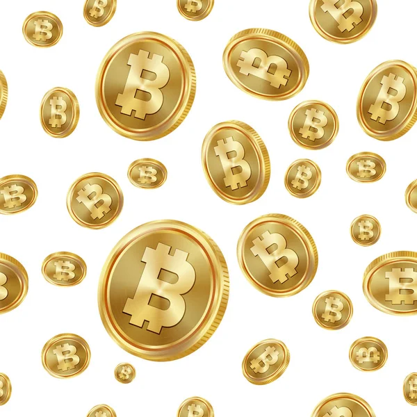 Bitcoin Seamless Pattern Vector. Золотые монеты. Цифровая валюта. Финтех-цепочка. Изолированное прошлое. Текстура золотого финансового банка . — стоковый вектор