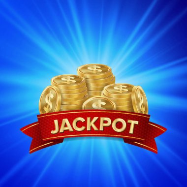 Jackpot arka plan vektör. Golden Casino hazine. Kazanan konsept illüstrasyon. Altın paralar