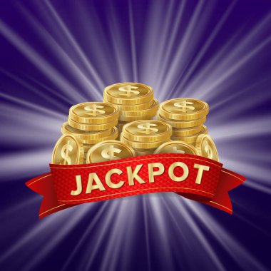 Jackpot arka plan vektör. Golden Casino hazine. Büyük kazan Banner Online Casino, kart oyunları, Poker, rulet için.