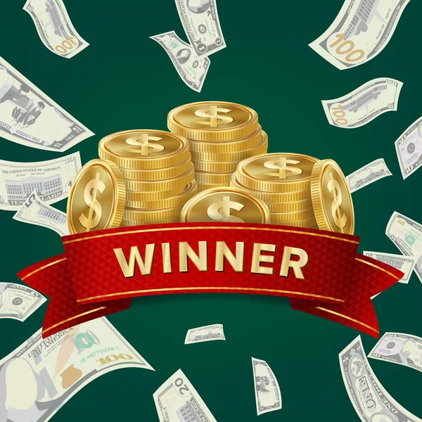 Big Win Billboard para Casino. Firma del ganador. Diseño del Premio Jackpot. Fondo de monedas . — Vector de stock