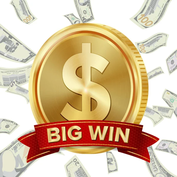 Big Win Sign Sfondo vettoriale. Progettazione per Casinò Online, Poker, Roulette, Macchine Mangiasoldi, Giocare a carte, Gioco Mobile. Sfondo delle monete . — Vettoriale Stock