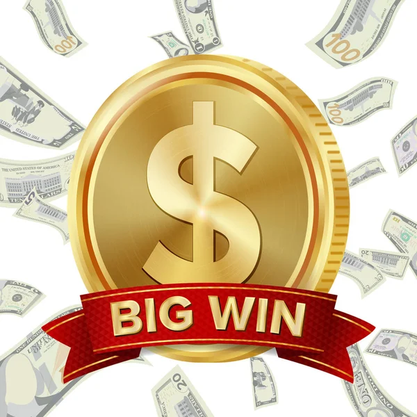 Big Win Sign Vector Background. Design For Online Casino, Poker, Roulette, Slot Machines, Playing Cards, Mobile Game. Coins Background. — Stock Vector