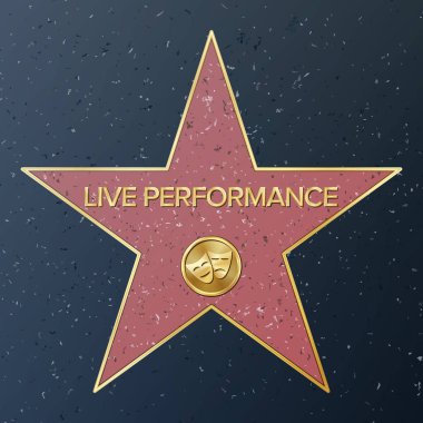 Hollywood Walk Of Fame. Vektör yıldız çizim. Ünlü kaldırım Bulvarı. Komedi trajedi maskeleri temsil tiyatro canlı performans. Başarı için kamu anıt