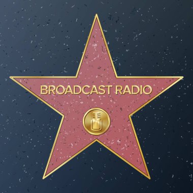 Hollywood Walk Of Fame. Vektör yıldız çizim. Ünlü kaldırım Bulvarı. Radyo mikrofon yayın radyo temsil eden. Başarı için kamu anıt