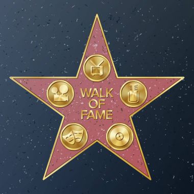 Hollywood Walk Of Fame. Vektör yıldız çizim. Ünlü kaldırım Bulvarı. Başarı için kamu anıt