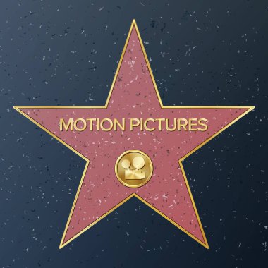Hollywood Walk Of Fame. Vektör yıldız çizim. Ünlü kaldırım Bulvarı. Klasik Film kamera hareketli görüntüleri temsil eden. Başarı için kamu anıt