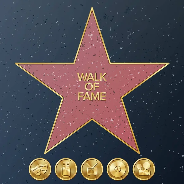 Hollywood Walk Of Fame. Vector Star Illustration. Famous Sidewalk Boulevard. — Stock Vector