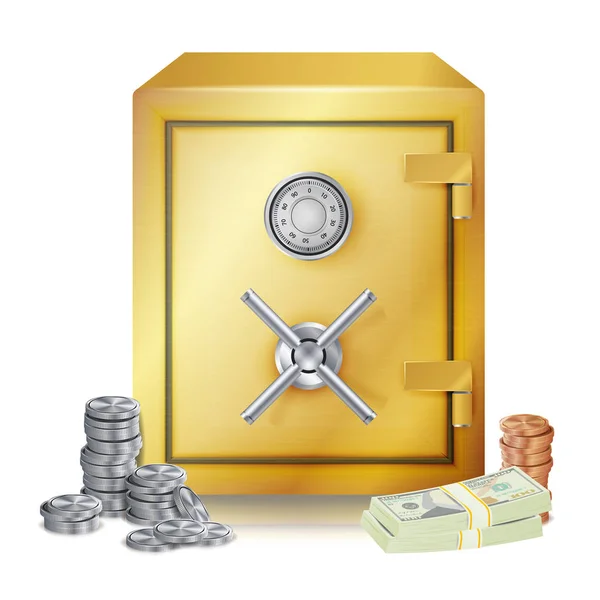 Vector de pilas de dinero y seguro. Monedas de metal. Ilustración aislada vectorial — Vector de stock