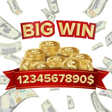 Büyük zafer izole vektör. Golden Casino hazine. Büyük kazan Banner Online Casino, kart oyunları, Poker, rulet için.
