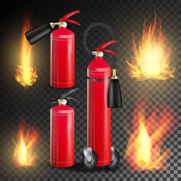 Red Fire Extinguisher Vector. Vlam Vuurteken. Geïsoleerd op transparante achtergrond afbeelding — Stockvector