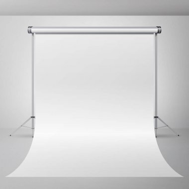 Fotoğraf stüdyosu vektör. Boş beyaz tuval arka plan. Gerçekçi profesyonel fotoğrafçı daire illüstrasyon.