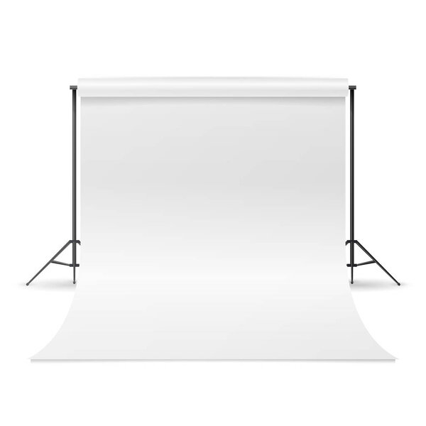 White Photo Studio Vector. Empty White Canvas Backdrop. Realistic Photographer Studio Isolated Illustration