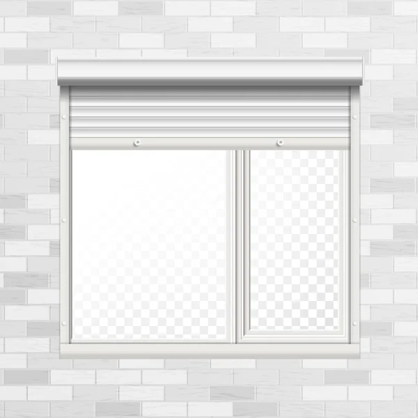 Okno s otočným okenice vektoru. Cihlová zeď. Čelní pohled. Ilustrace. — Stockový vektor