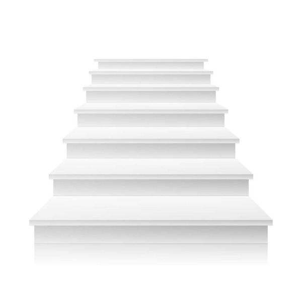 White Staircase Vector. 3D Realistic Illustration. Front View Of Clean White Empty Staircase Vector. Success Progress Concept. Isolated