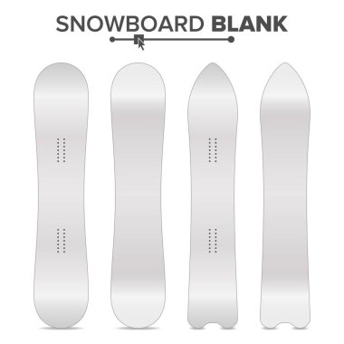 Snowboard şablon vektör. Boş temiz beyaz Snowboards kadar alay et. İki yüzü gibi. İzole illüstrasyon. Ski Resort etkinliği