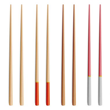 Yemek çubukları vektör kümesi. Klasik Japon, Çin, Asya gıda Chopsticks izole çizimde gerçekçi ahşap Set