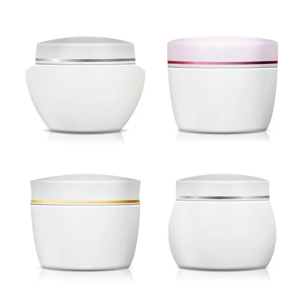 Cream Container Vector Set. Frasco de plástico para design de cosméticos. Recipientes de creme facial. Isolado em fundo branco — Vetor de Stock