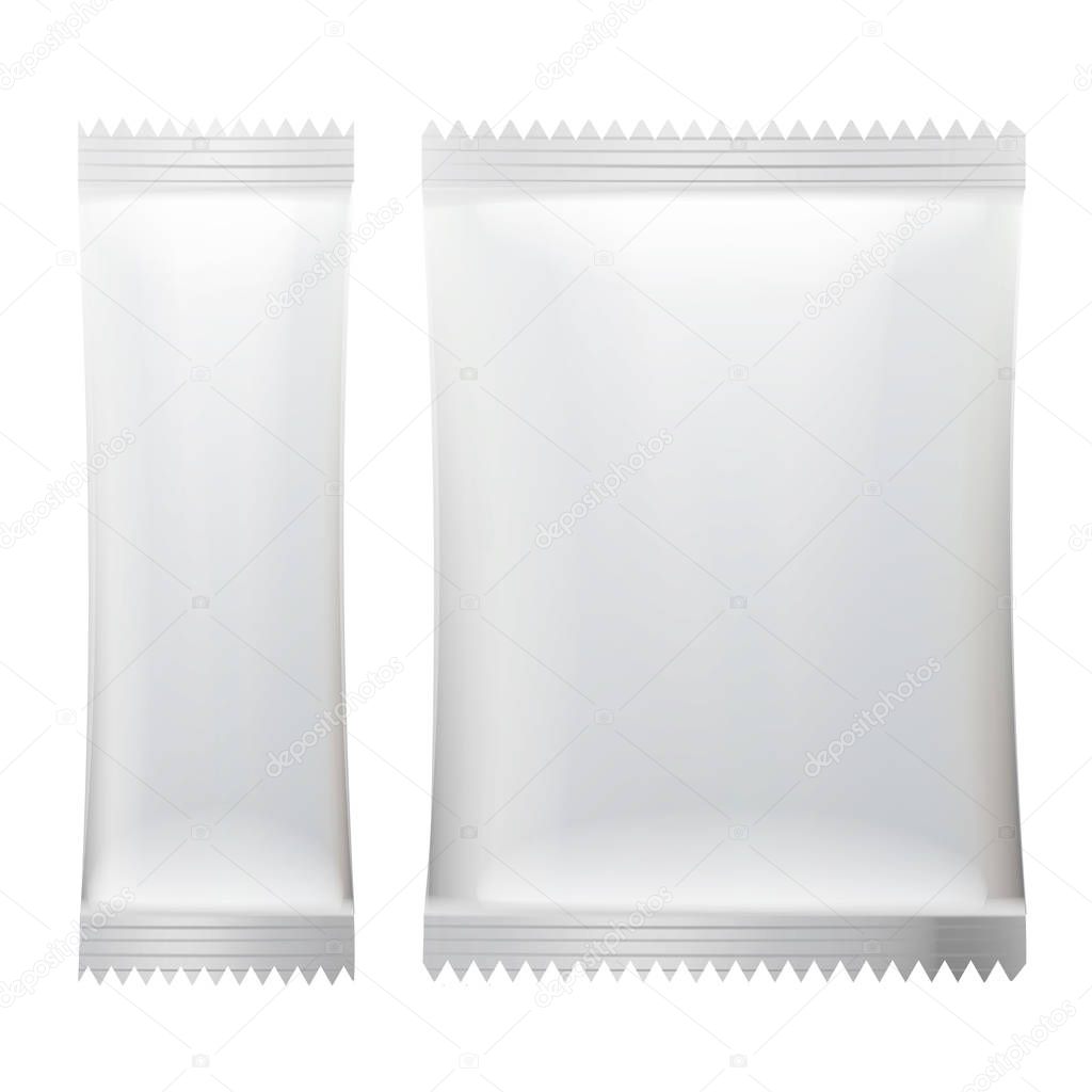 Sachet Vector. White Empty Clean Blank Of Stick Sachet Packaging. Realistic Isolated Illustration