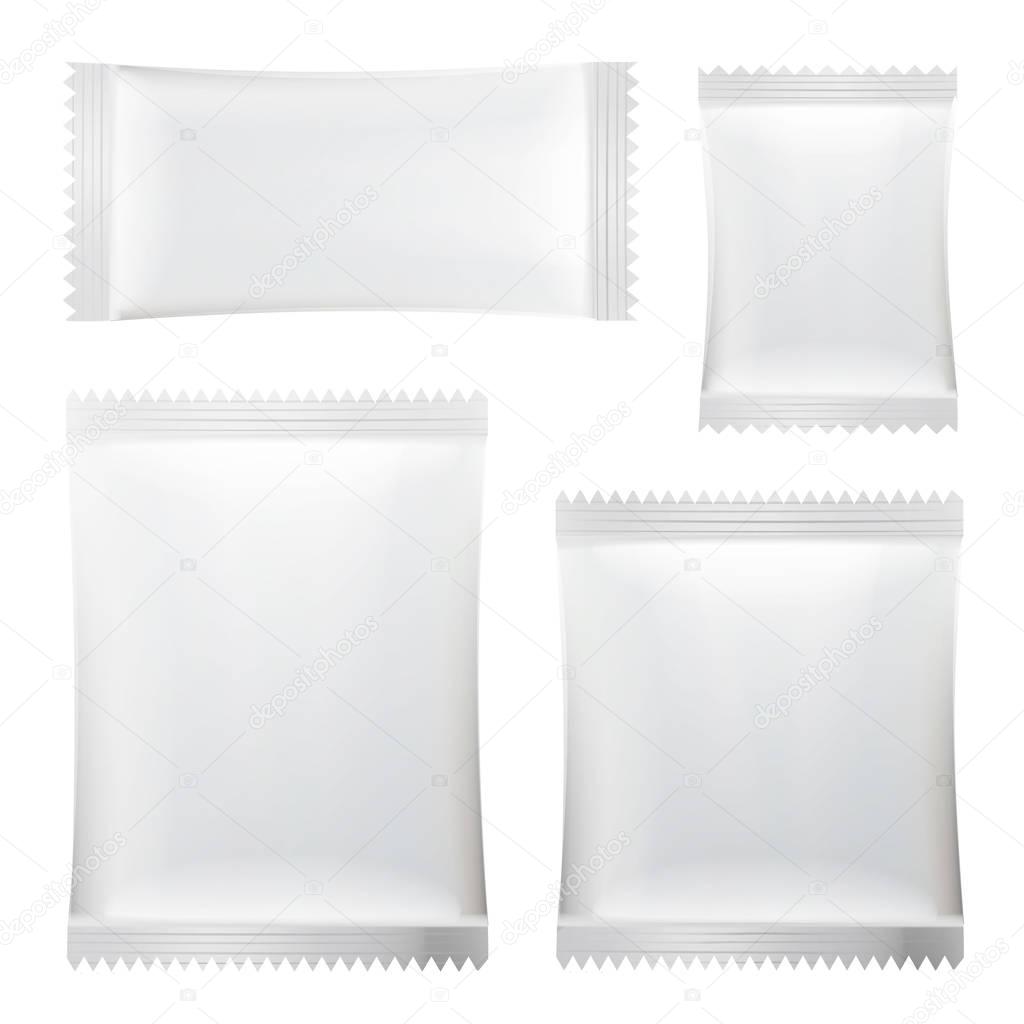 Sachet Vector. White Blank Of Stick Sachet Packaging. Sachets For Medicines. Good For Package Design. Realistic Isolated Illustration