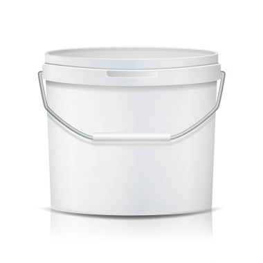 Beyaz kova vektör. Boş plastik küvet kova. Dondurma veya tatlı için kapsayıcı. İzole illüstrasyon