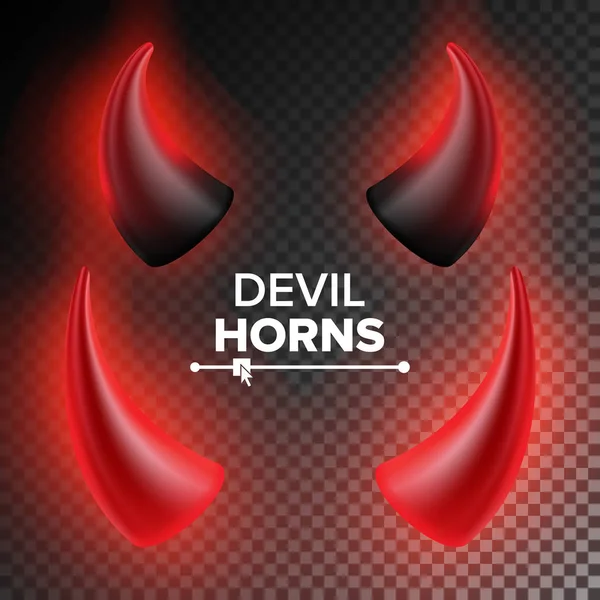 Teufelshörner Vektor. Rot leuchtende Hupe. realistische rote und schwarze Teufelshörner gesetzt. isoliert auf transparenter Abbildung. — Stockvektor