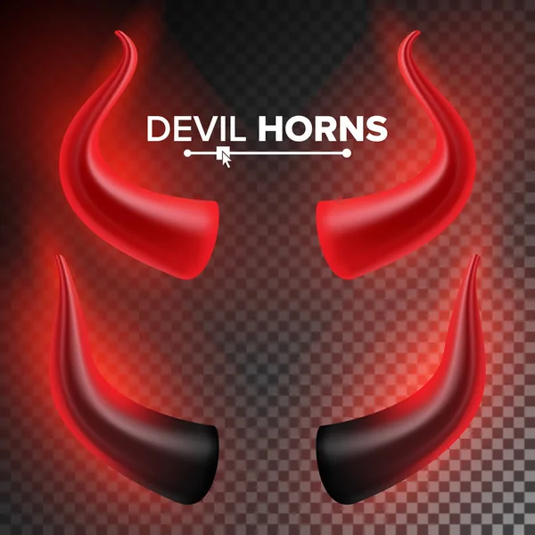 Devils Horns Vector. Chifre Luminoso Vermelho. Isolado em fundo branco Ilustração. Halloween Evil Horns. Transparente —  Vetores de Stock