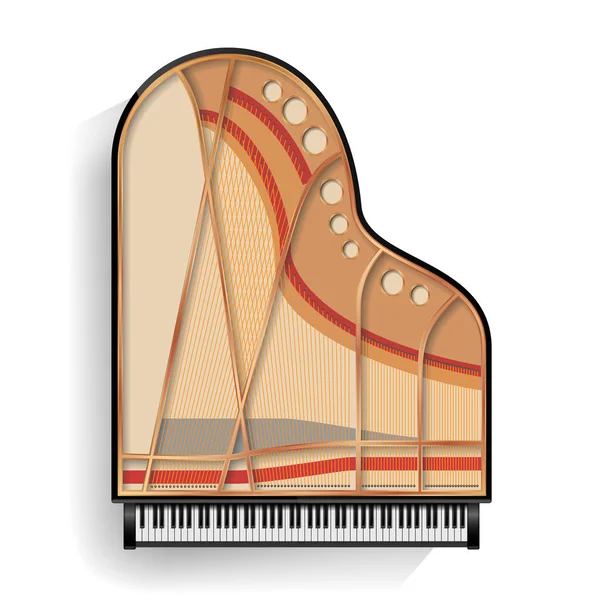 Black Grand Piano Membuka Ikon Vektor Dengan Bayangan. Papan Ketik yang realistis. Ilustrasi Terisolasi . - Stok Vektor