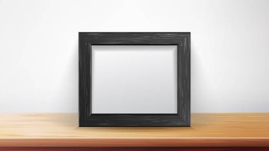 Gerçekçi dikdörtgen siyah çerçeve vektör. Sunularınızı sergi için iyi. İç arka plan illüstrasyon.