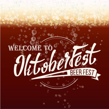 Oktoberfest bira Festivali vektör. Freshening bira. Tipografi yazı. Bira dokulu arka plan.