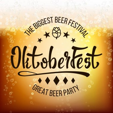 Oktoberfest bira plan vektör. Bira köpük arka plan. Hafif parlak, kabarcık ve sıvı. Bavyera Bira Festivali. Kutlama etiket afiş.
