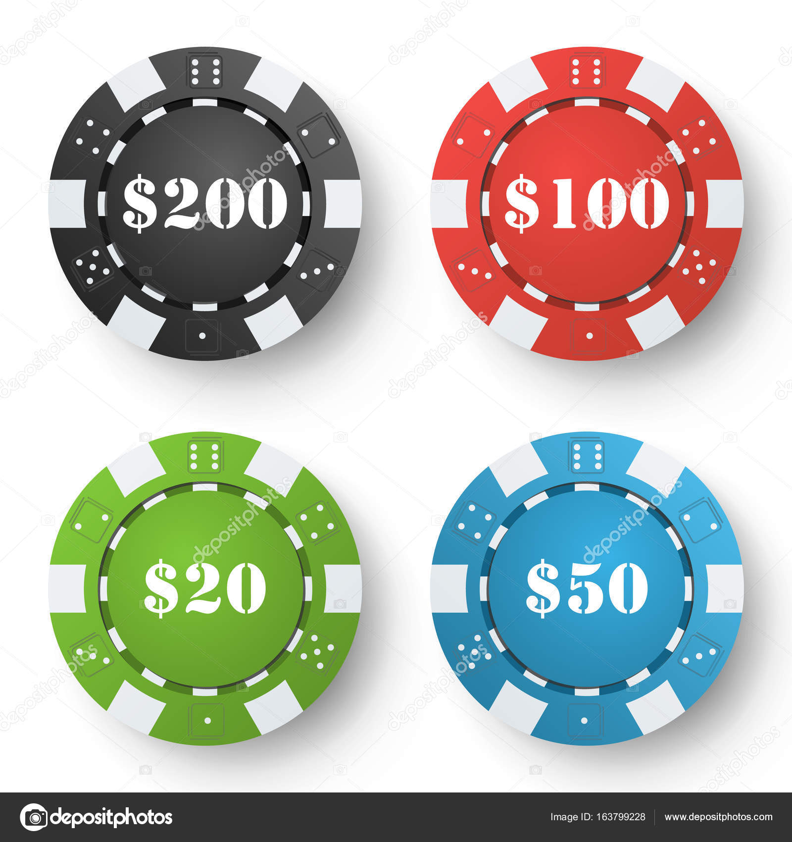 Classic Poker Chips Vector. Colored Poker Game Chips Isolated On White