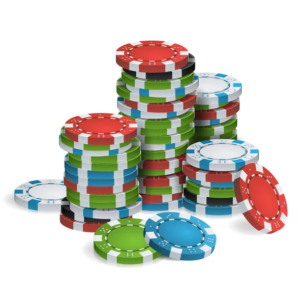 Juego Poker Chips Stacks Vector. Realista. Clásico color Poker Chips icono aislado en la ilustración blanca. Para Casino en Línea, Club de Juego, Poker, Billboard . — Vector de stock