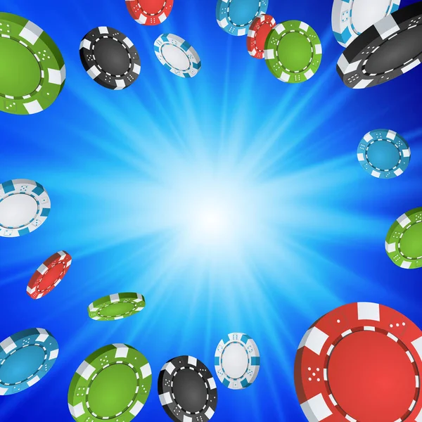 オンラインカジノの勝者の背景。爆発のポーカー チップのイラスト。現金獲得賞金のお金の概念図 — ストックベクタ