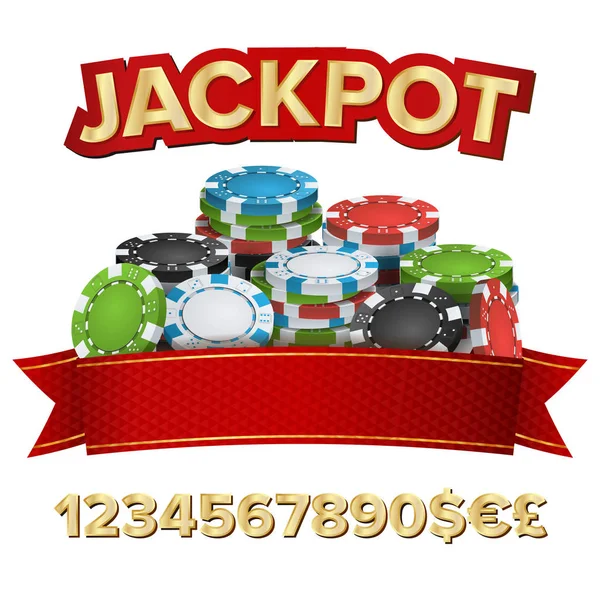 Jackpot zwycięzca tło wektor. Hazard ilustracja żetony pokerowe. Kasyno Online karty gry, Poker, ruletka. Na białym tle — Wektor stockowy