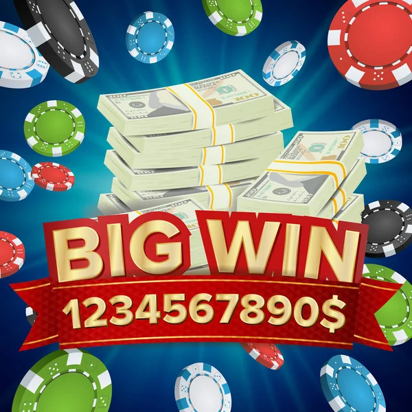 Big Win Banner. Sfondo Per Casinò Online, Gambling Club, Poker, Billboard. Poker Chips Jackpot Illustrazione . — Vettoriale Stock