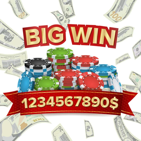 Big Winner Poster Vector. You Win. Explosion Money. Gambling Poker Chips. — Stock Vector