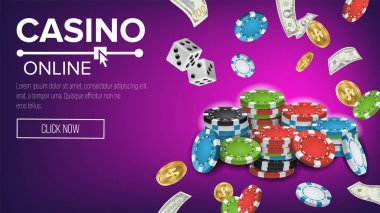 Casino Poster vektör. Online Poker kumar casino işareti. Jackpot Billboard, Promo konsept illüstrasyon.