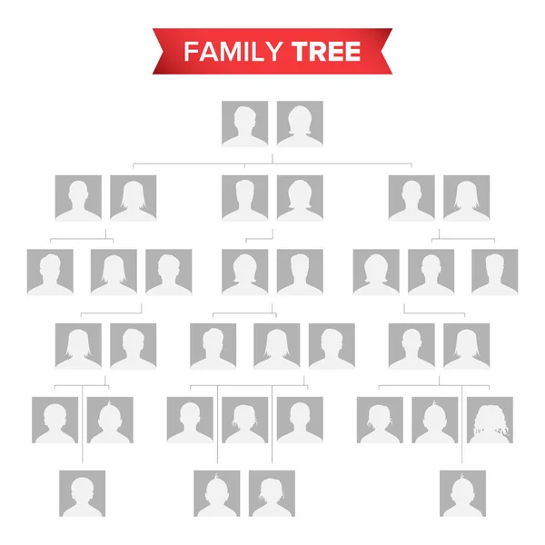 Genealogical Tree Blank Vector (en inglés). Árbol de historia familiar con iconos predeterminados de las personas . — Archivo Imágenes Vectoriales