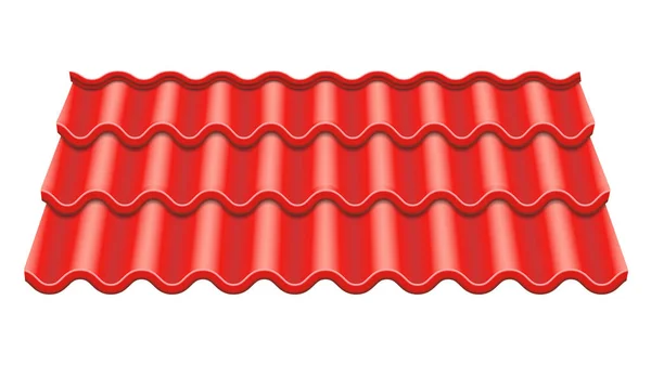 Red Corrugated Tile Vector. Element Of Roof. Ceramic Tiles. Fragment Of Roof Illustration. — Stock Vector