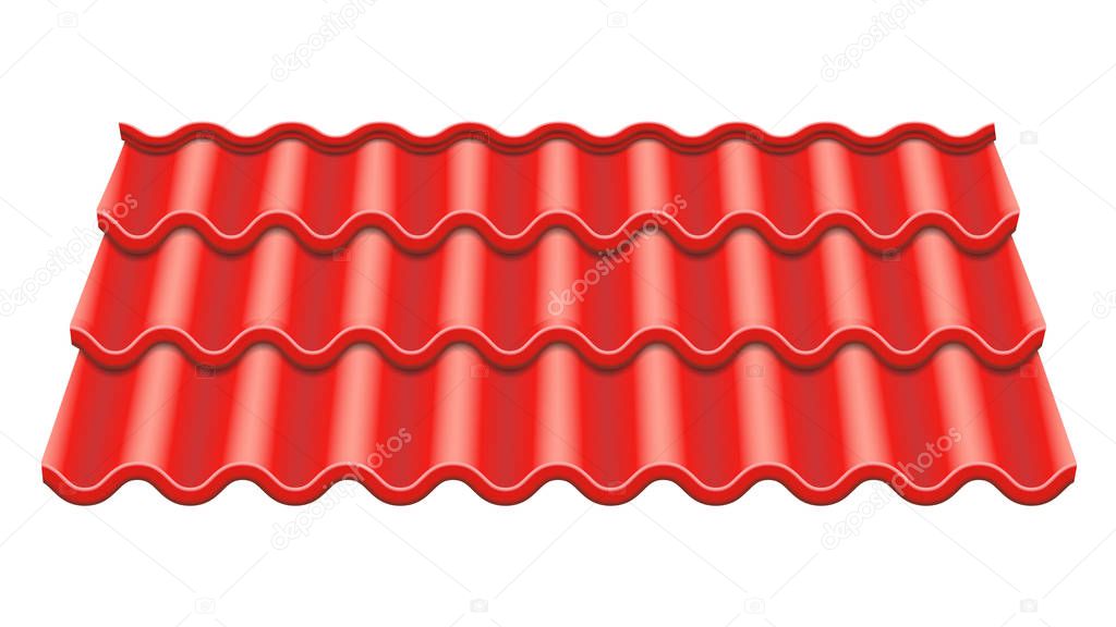 Red Corrugated Tile Vector. Element Of Roof. Ceramic Tiles. Fragment Of Roof Illustration.