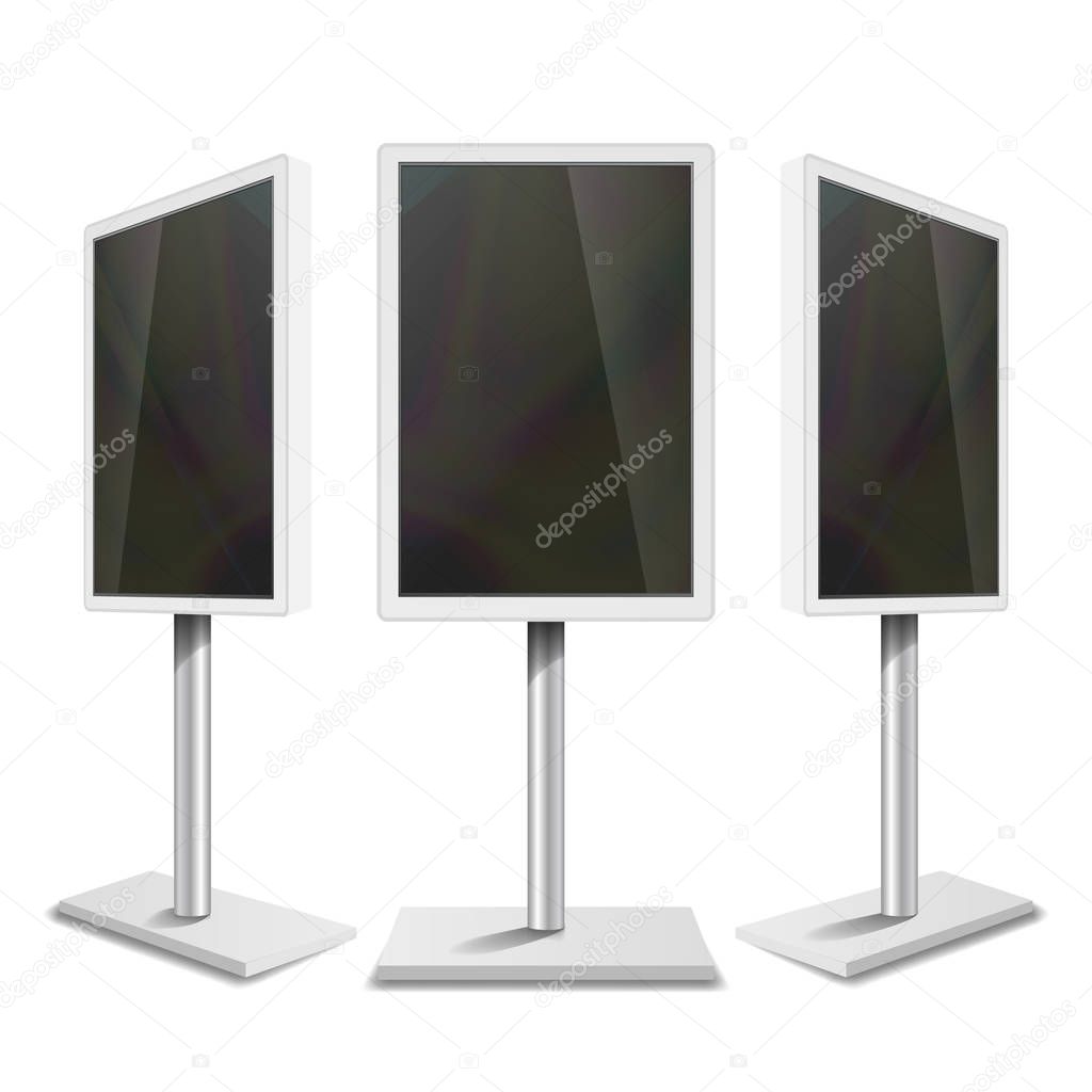 Portable Interactive Digital Signage. White Clean Empty Digital Display. Isolated Illustration
