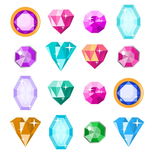 Precious Stones Set Vector. Joyas de dibujos animados, gema de diamantes preciosos. Ilustración aislada — Vector de stock