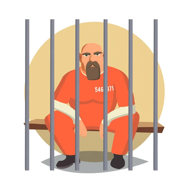 Prisionero en prisión Vector. Hombre Gangsta arrestado y encerrado. Ilustración plana de dibujos animados — Vector de stock