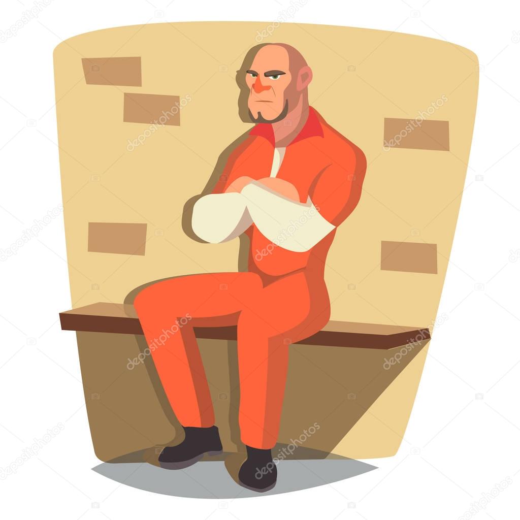 Prisoner Man Vector. Criminal Man Arrested And Locked. Isolated Flat Cartoon Character Illustration