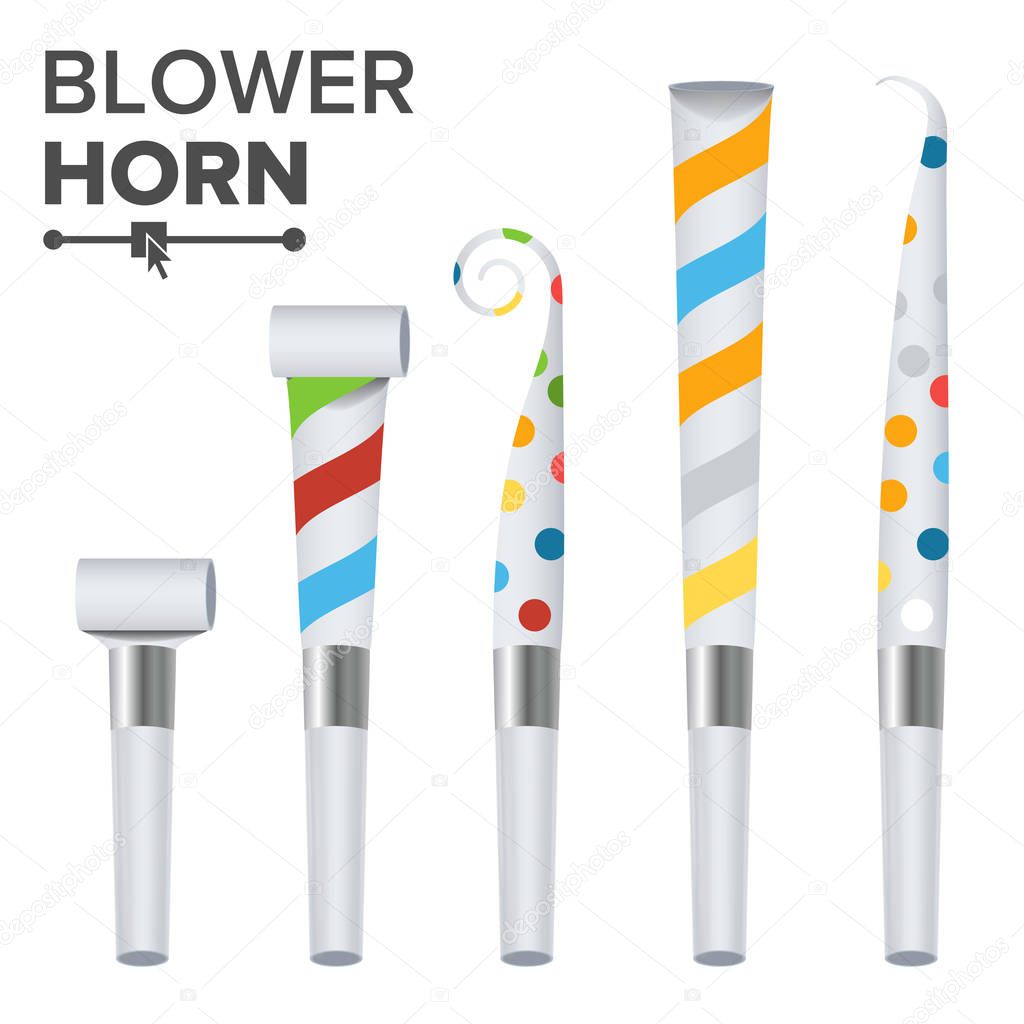 Party Horn Blower Vector. White Party Blower Sign. Isolated Illustration