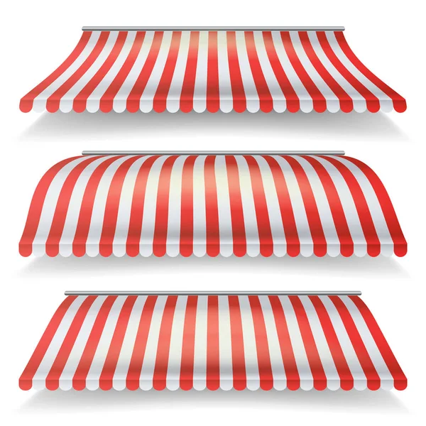 Klasik kırmızı ve beyaz tente vektör kümesi. Beyaz arka plan illüstrasyon izole gerçekçi Store tente