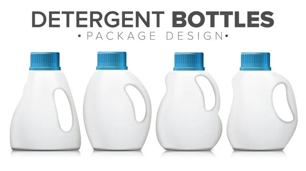 Conjunto de botellas de detergente Vector. Realista Mock Up. Botella de plástico limpia blanca para productos químicos domésticos. Diseño de empaquetado Ilustración aislada — Vector de stock