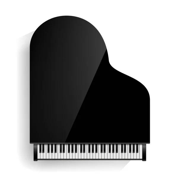 Black Grand Piano Icon Vector With Shadow. Tastiera realistica. Illustrazione isolata . — Vettoriale Stock